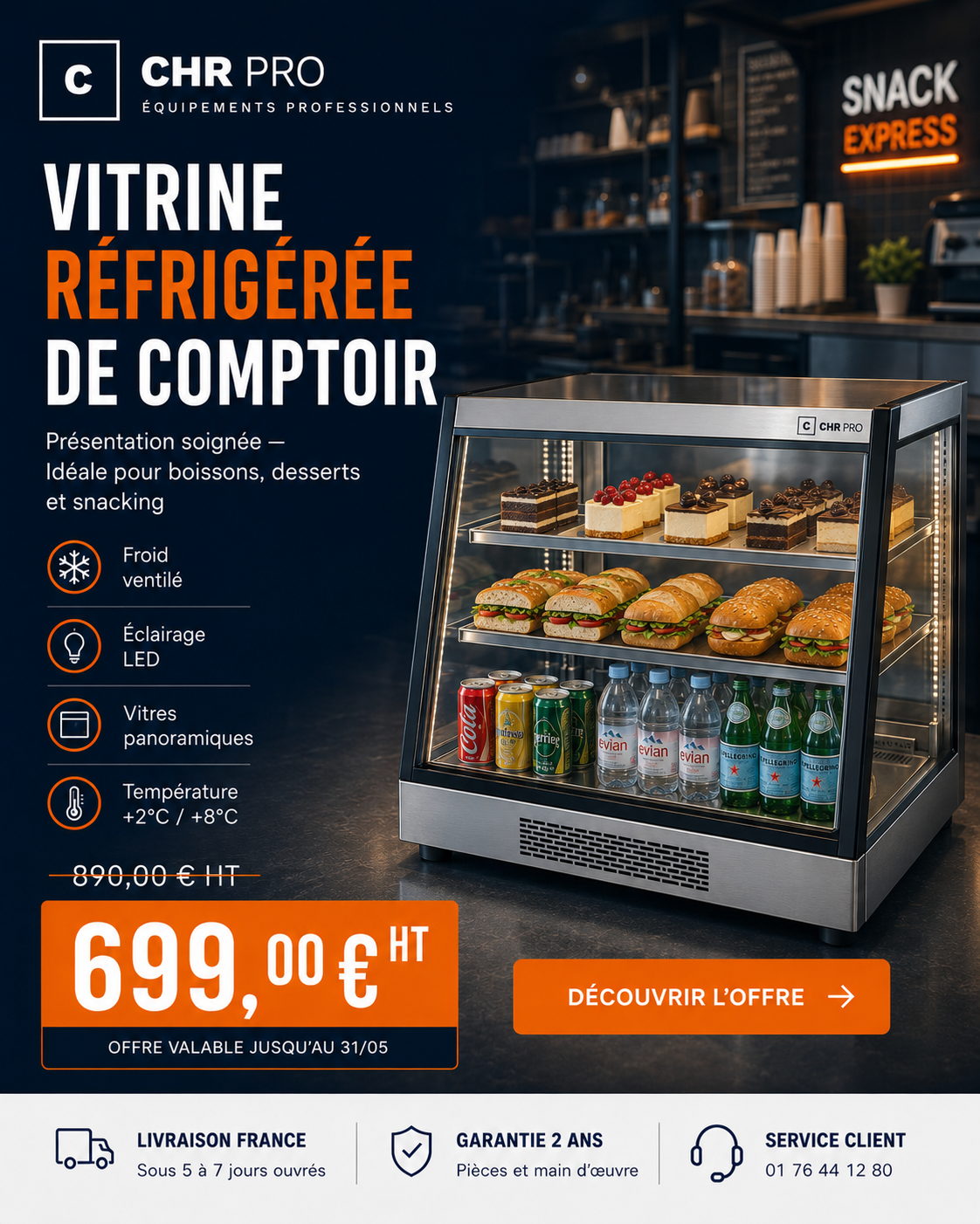 Vitrine réfrigérée de comptoir — 699 € HT