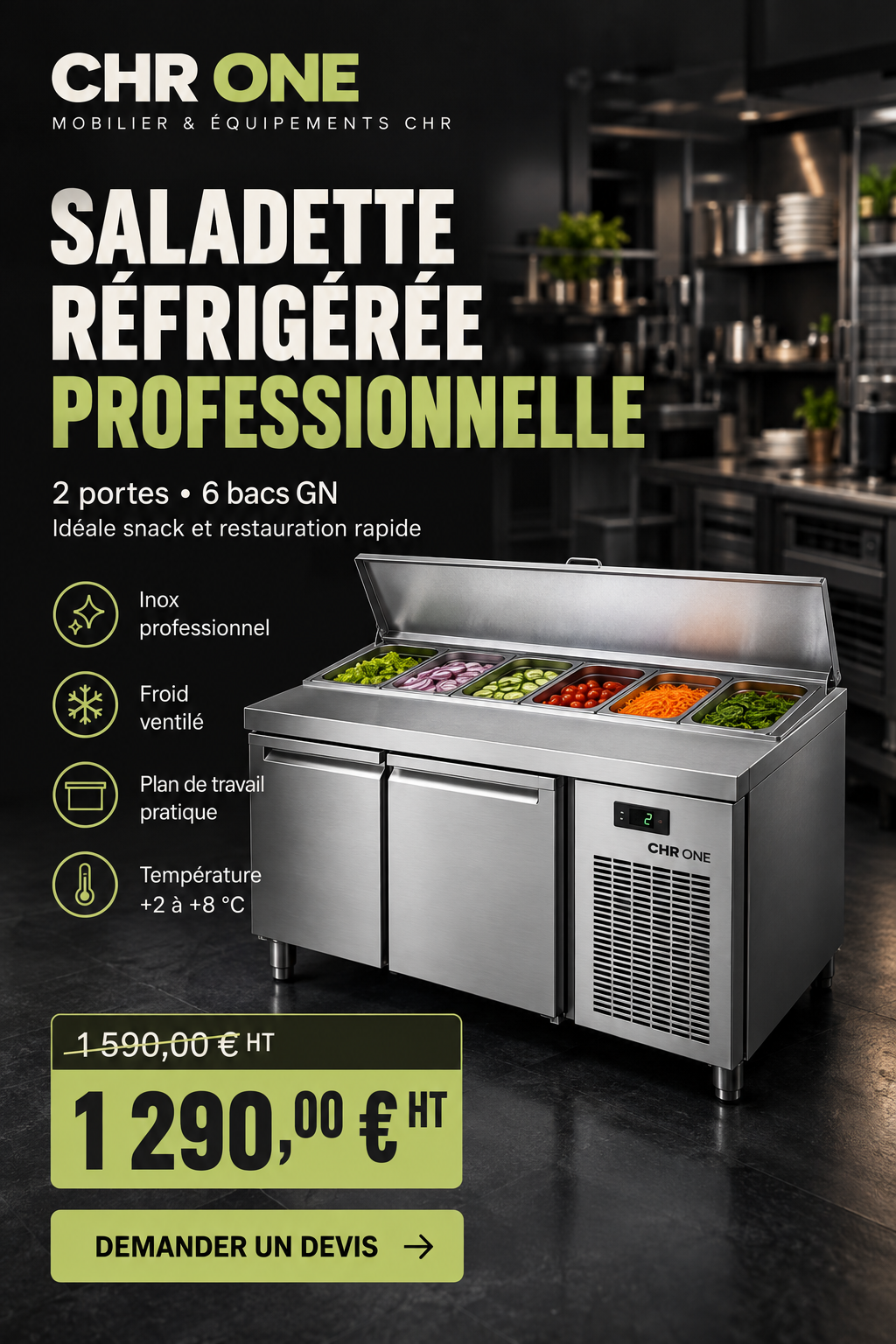 Saladette réfrigérée professionnelle — 1 290 € HT