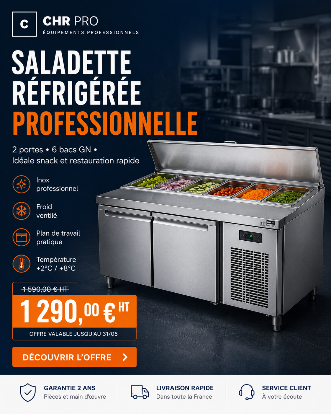 Saladette réfrigérée professionnelle — 1 290 € HT