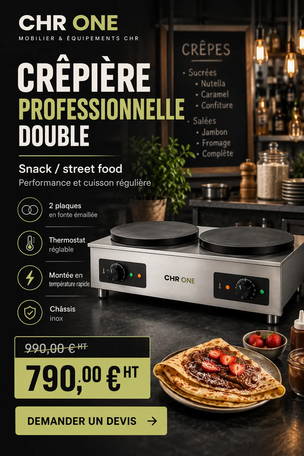 Crêpière professionnelle double — 790 € HT